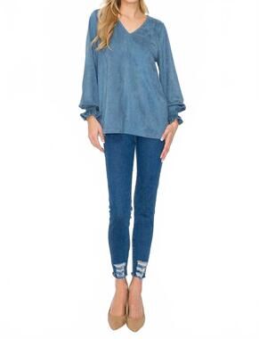 NEW JOH abigail suede top in dusty blue